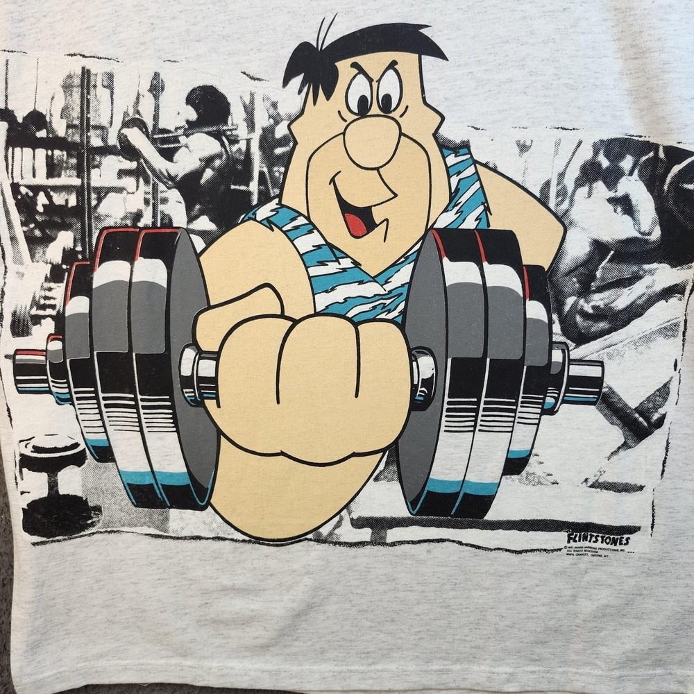 Vintage 1991 Flintstones Fred Flintstone Pump You Up T-Shirt Mens XL Grey - Picture 2 of 8